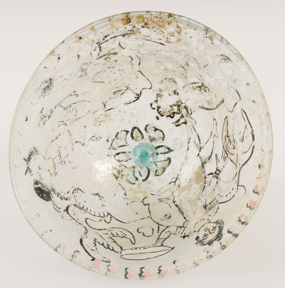 Goblet, Glass with vitreous paint, Coptic