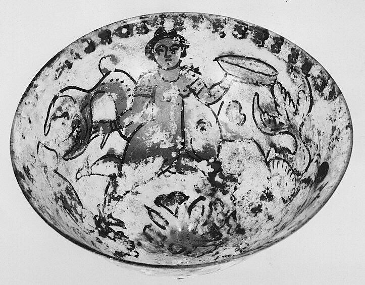 Goblet, Glass with vitreous paint, Coptic