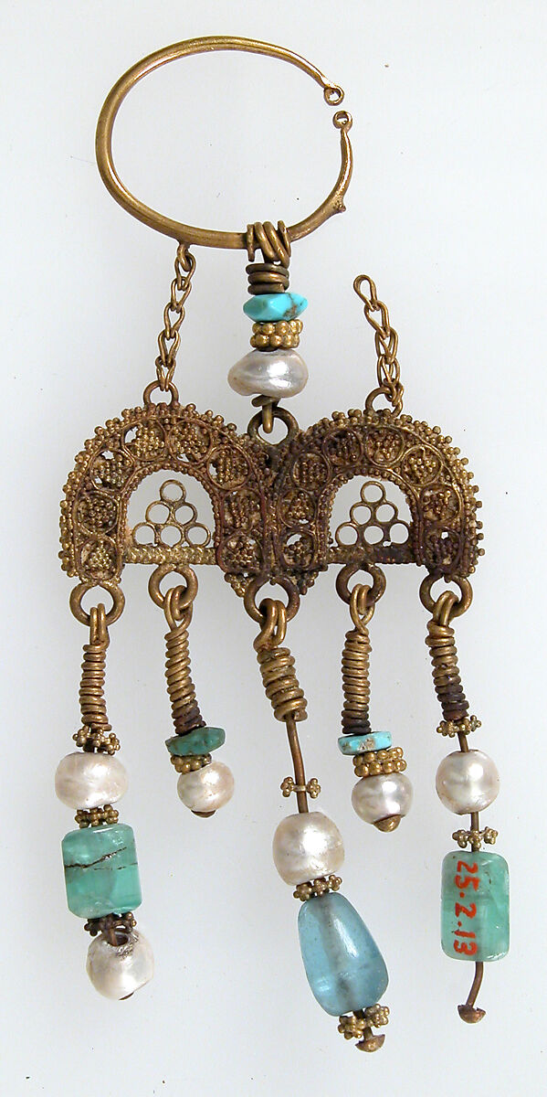 Earring, Gold, semi-precious stones, Coptic 