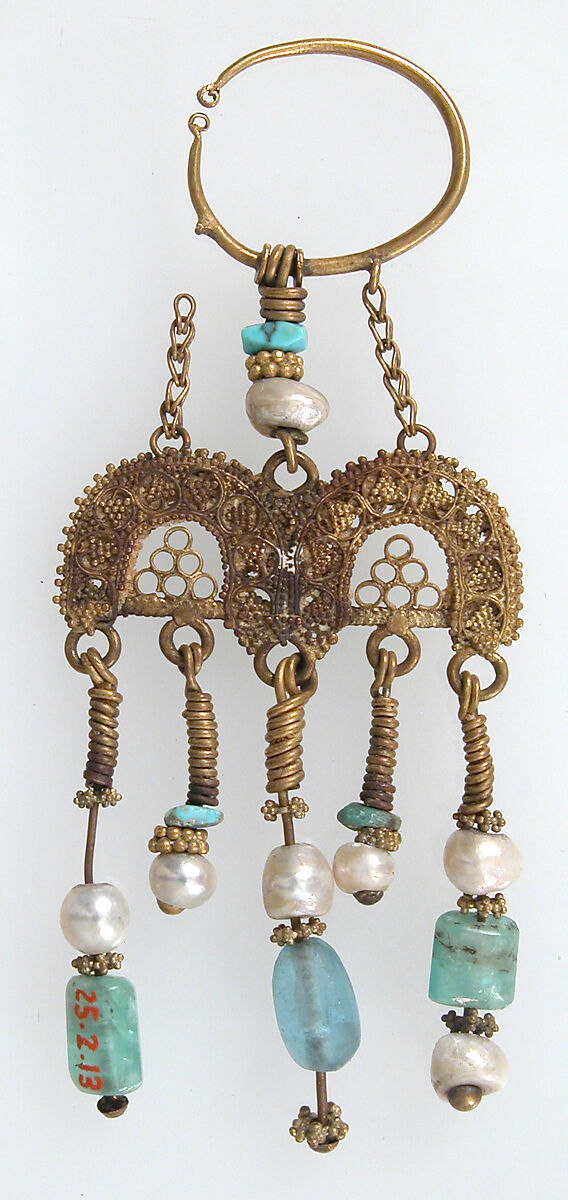 Earring, Gold, semi-precious stones, Coptic