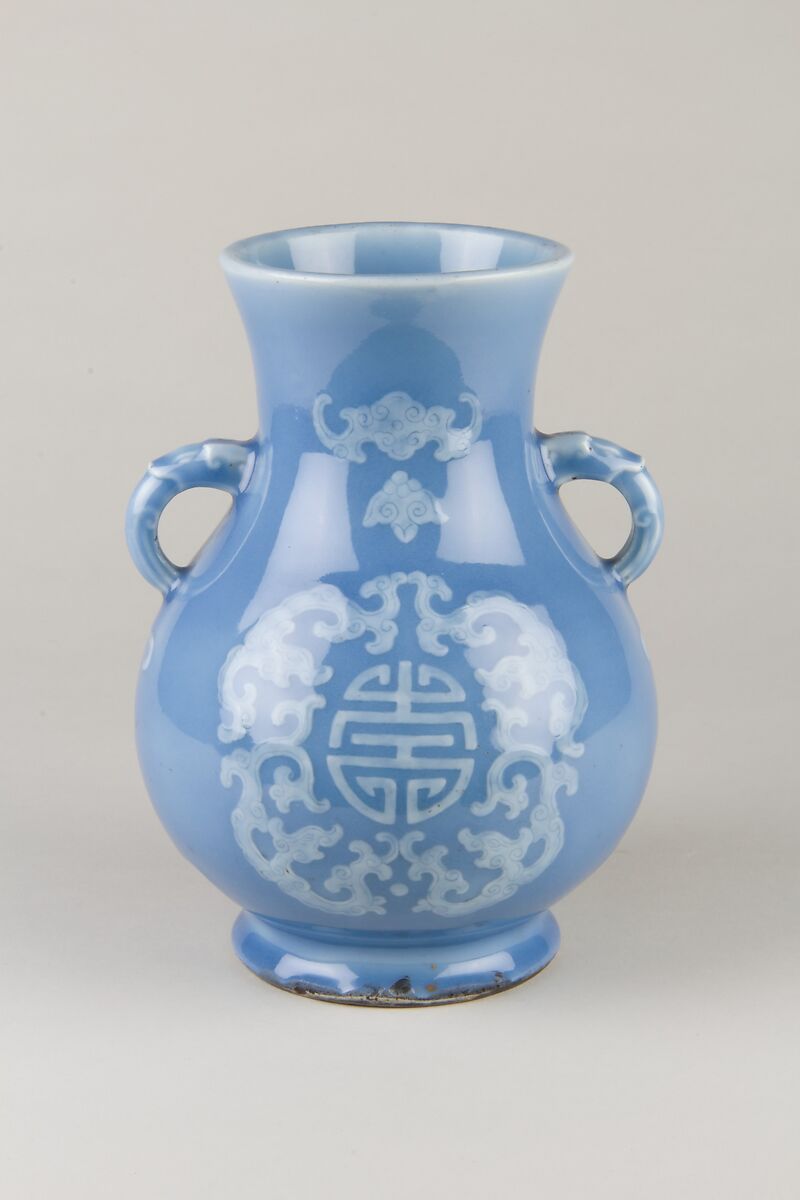 Vase, Porcelain with reserve decoration and slight relief on a light blue ground, China 