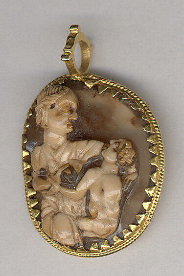 Cameo with the Fasting of Saint Nicholas, Agate with gold frame, South Italian 
