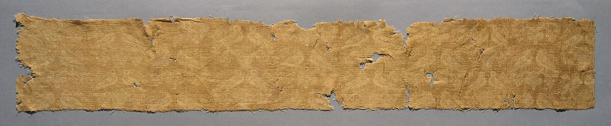 Figured woven silk textile fragment with birds, Silk, weft-faced compound twill (Samit) weave, Byzantine 