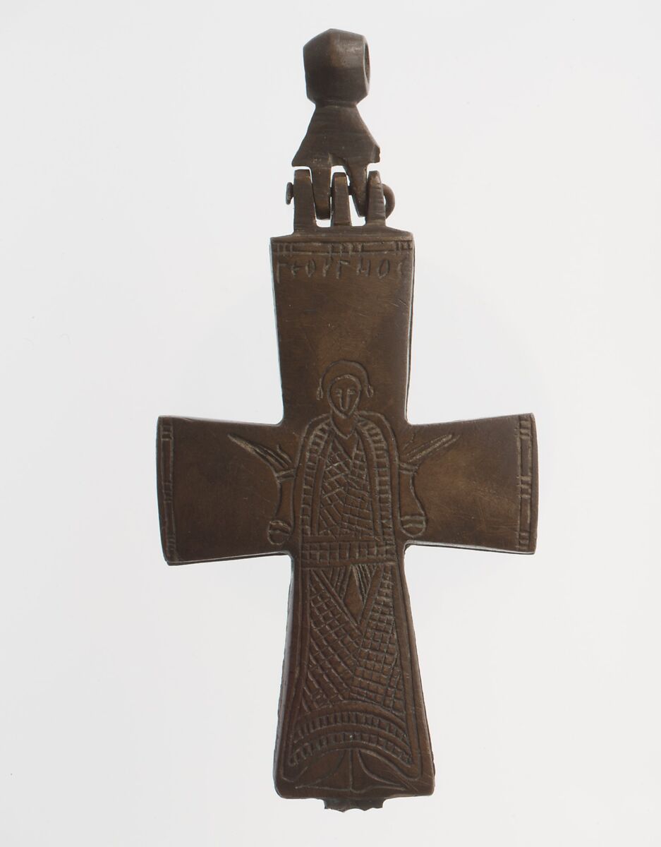 Reliquary Cross with Saint George, Copper alloy, Byzantine 