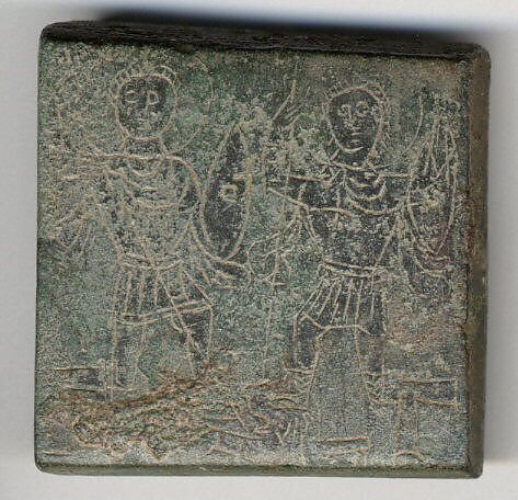 Balance Weight with Two Emperors Hunting a Snake, Copper alloy, Byzantine 