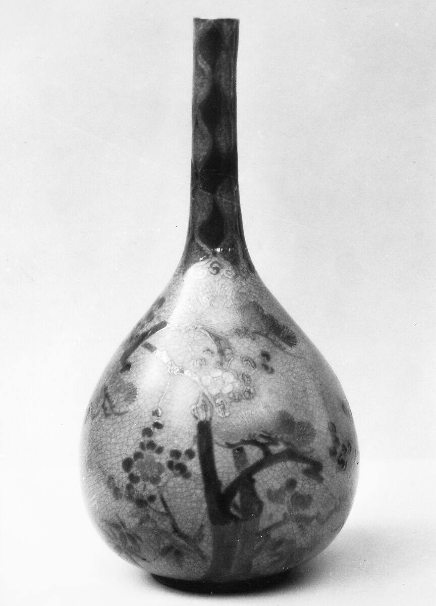 Wine bottle, Pottery decorated in colored enamels (Awata ware), Japan 