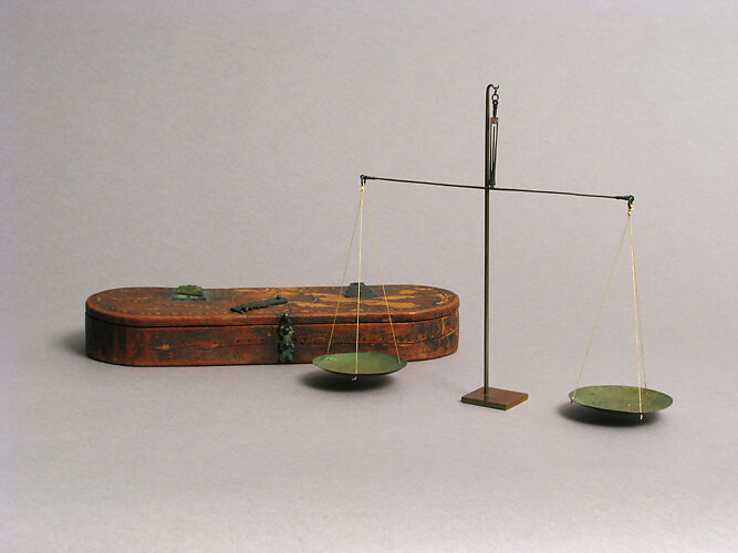 Wooden Box with Bronze Balance Scale
