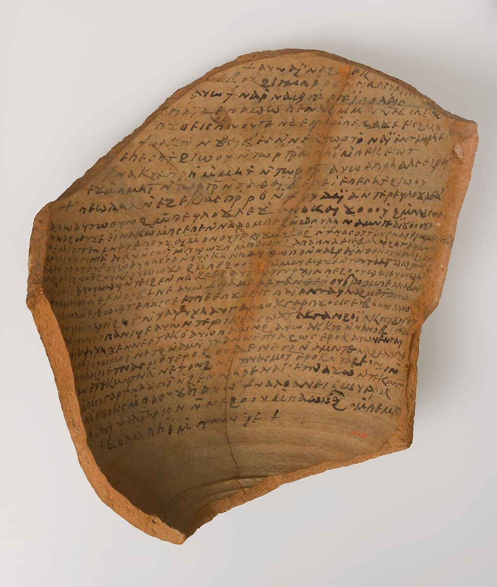 Ostrakon with Texts from the Bible, Pottery fragment with ink inscription, Coptic