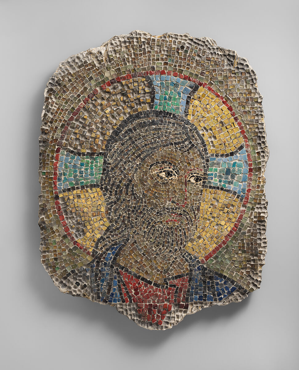 Head of Christ, Glass tesserae set in concrete, Byzantine 