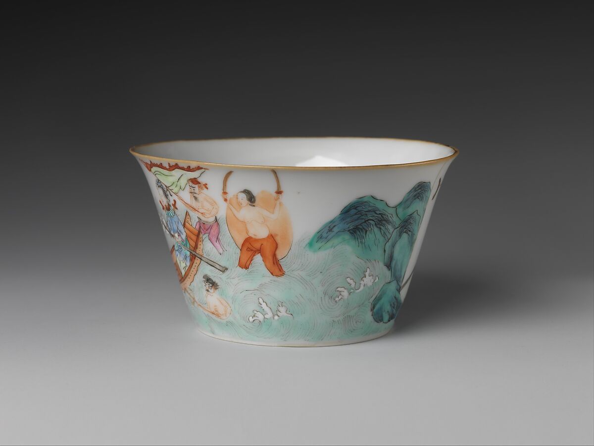 Cup with narrative scene from the “Legend of the White Snake”, Porcelain painted in overglaze polychrome enamels (Jingdezhen ware), China
