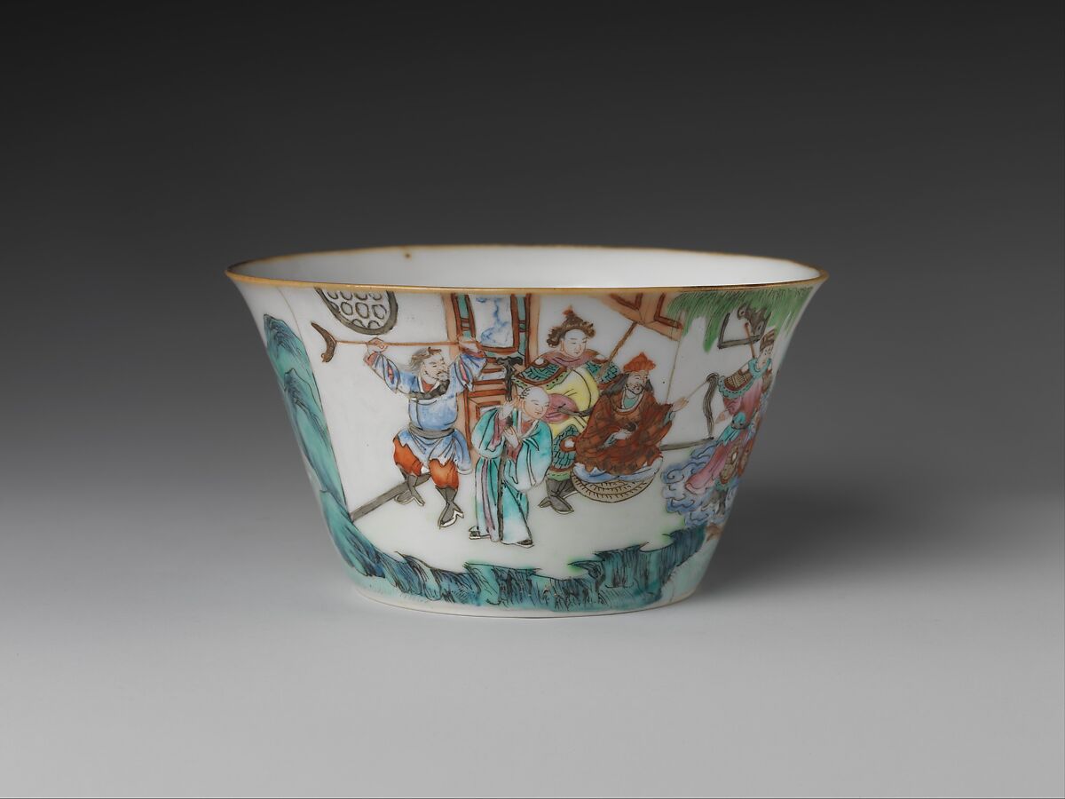 Cup with narrative scene from the Legend of White Snake, Porcelain painted in overglaze polychrome enamels (Jingdezhen ware), China 