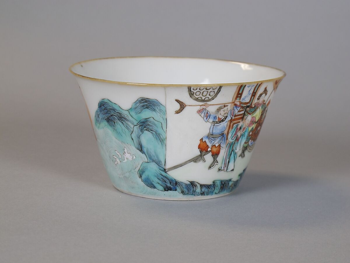 Cup with narrative scene from the “Legend of the White Snake”, Porcelain painted in overglaze polychrome enamels (Jingdezhen ware), China