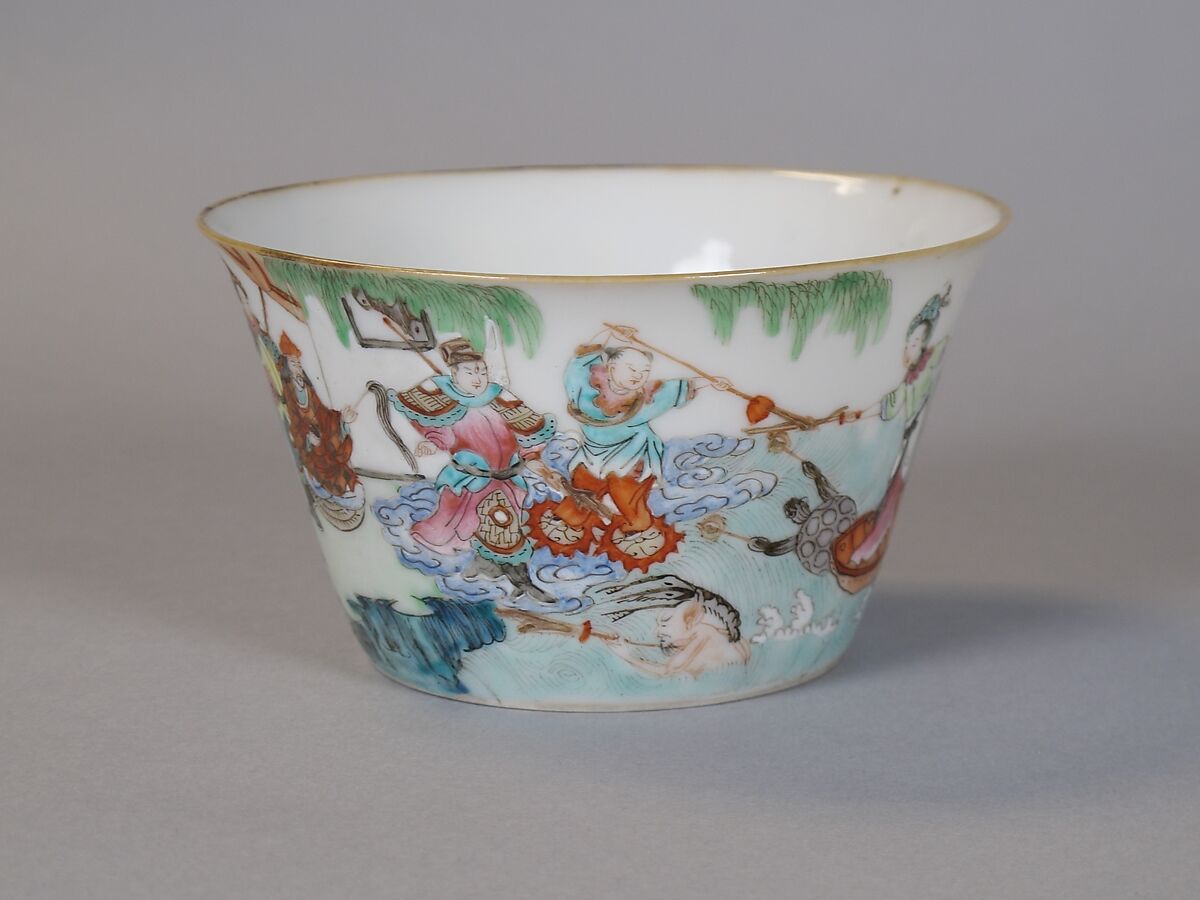 Cup with narrative scene from the “Legend of the White Snake”, Porcelain painted in overglaze polychrome enamels (Jingdezhen ware), China