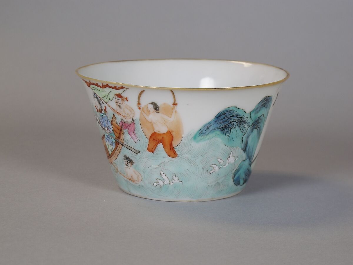 Cup with narrative scene from the “Legend of the White Snake”, Porcelain painted in overglaze polychrome enamels (Jingdezhen ware), China