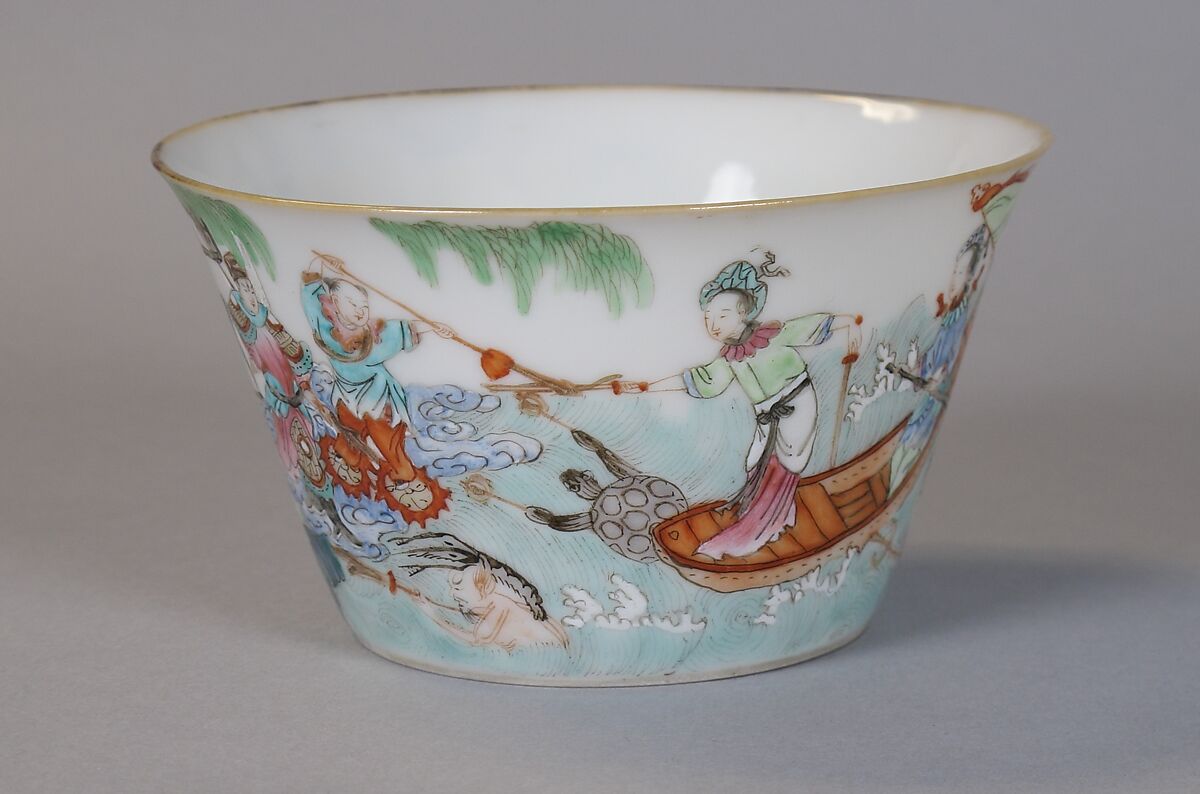 Cup with narrative scene from the “Legend of the White Snake”, Porcelain painted in overglaze polychrome enamels (Jingdezhen ware), China