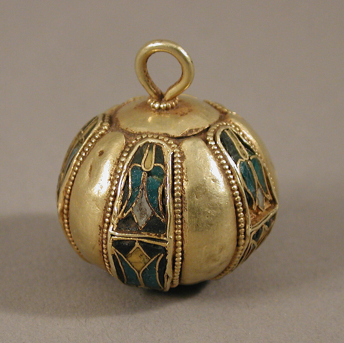 Spherical Pendant or Button, Cloisonné enamel and gold, Byzantine