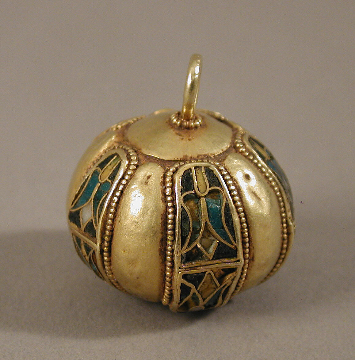 Spherical Pendant or Button, Cloisonné enamel and gold, Byzantine