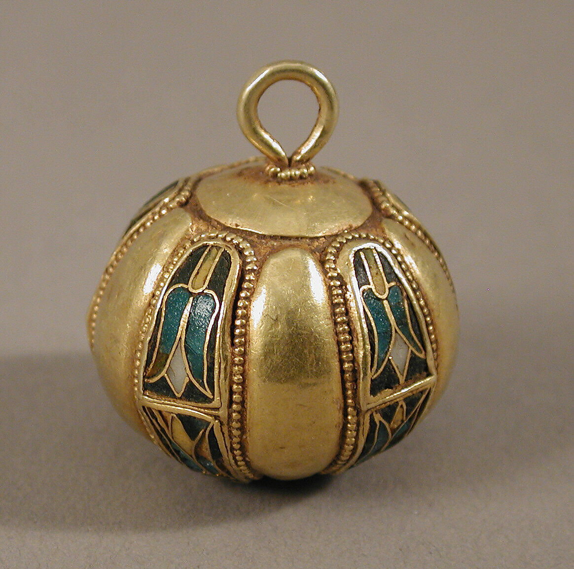 Spherical Pendant or Button, Cloisonné enamel and gold, Byzantine