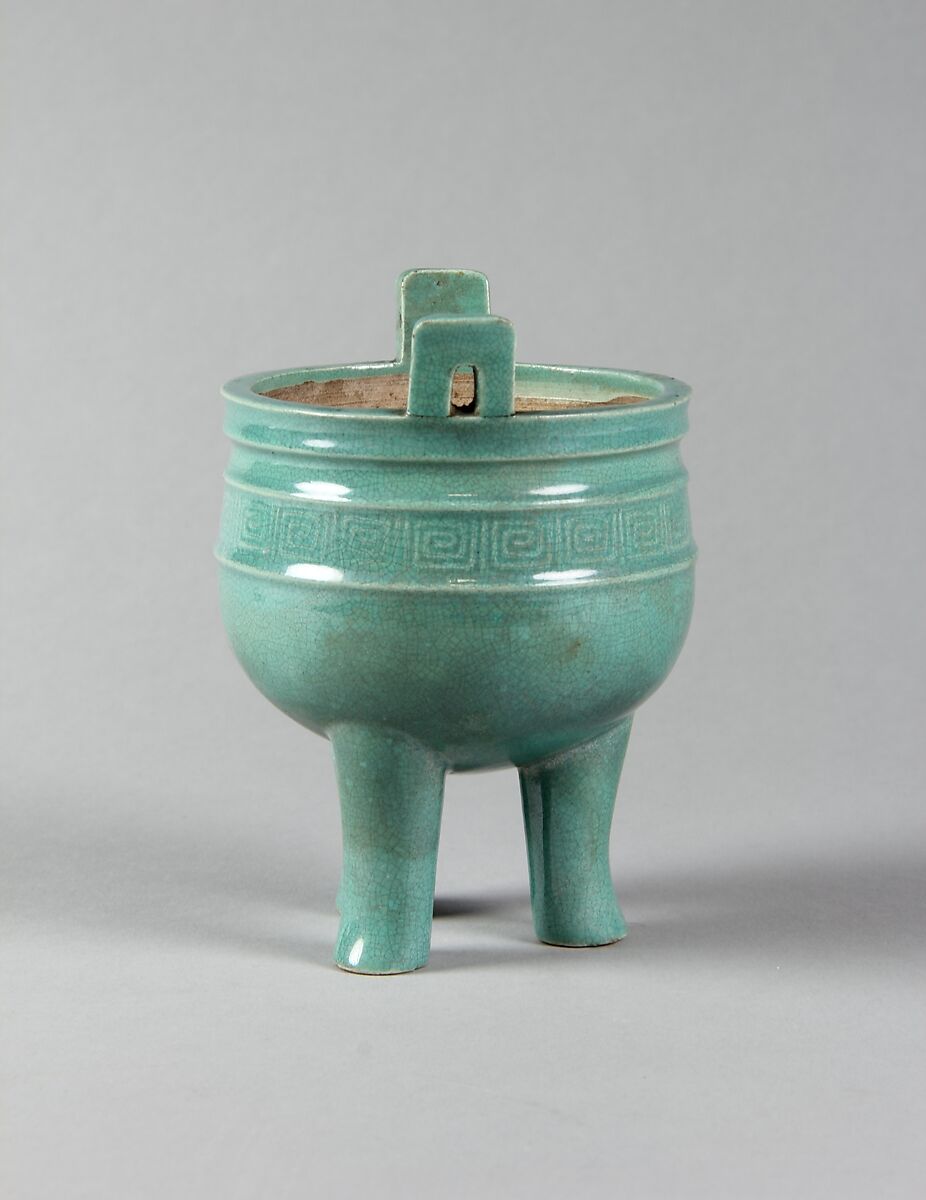 Tripod incense burner, Porcelain with crackled green glaze (Jingdezhen ware), China