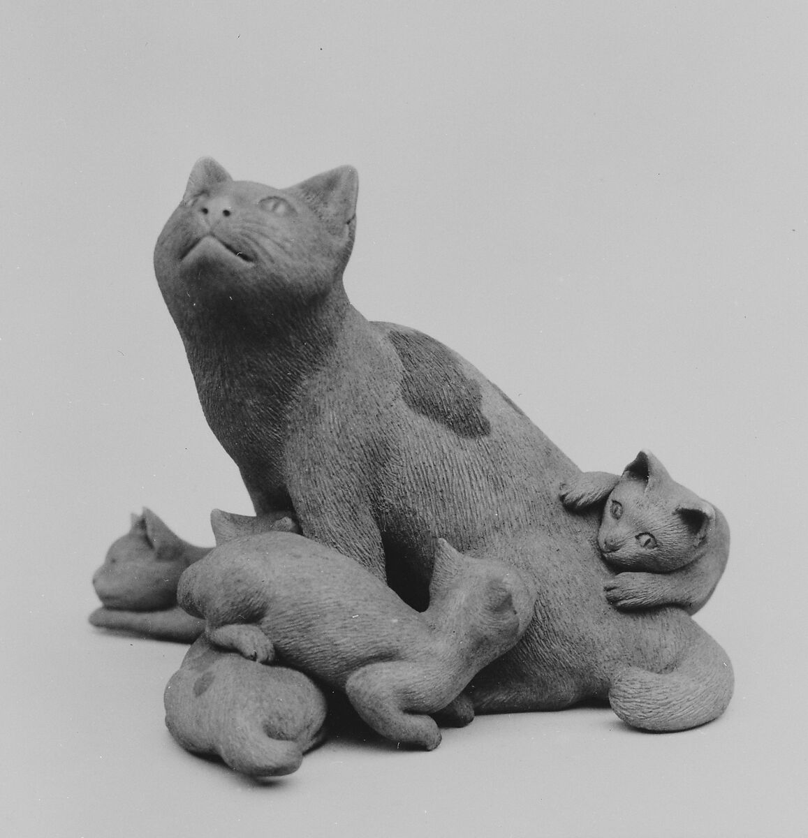 Cat and Kittens, Unglazed pottery (Banko ware), Japan 