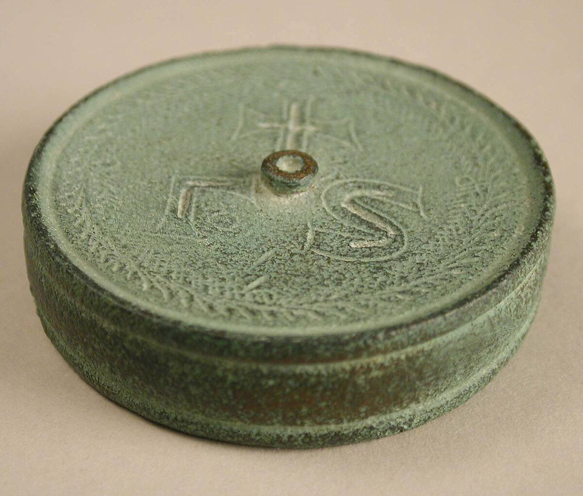 Three Round Copper-Alloy Balance Weight with Cross, Copper alloy, Byzantine
