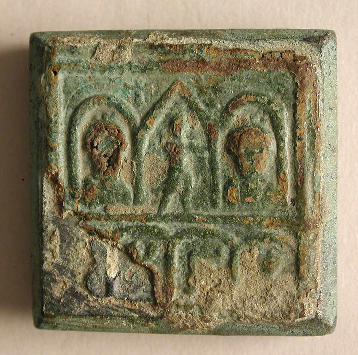 Copper-Alloy Balance Weight with Figures in an Architectural Setting, Copper alloy, Byzantine 