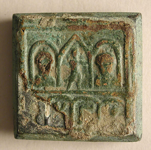 Copper-Alloy Balance Weight with Figures in an Architectural Setting