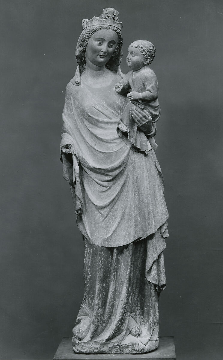 Standing Virgin and Child, Stone, paint, French 