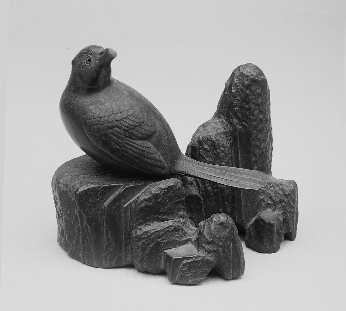 Ornament in the Shape of a Pigeon on a Rock, Clay covered with a thin glaze (Bizen ware), Japan 