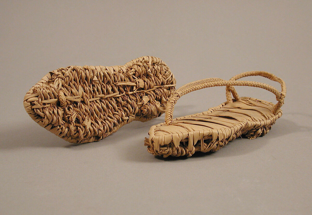 Pair of Sandals, Palm leaf with the inner sole made of strips, the lower sole in basket weave, and the straps plaited, Coptic 