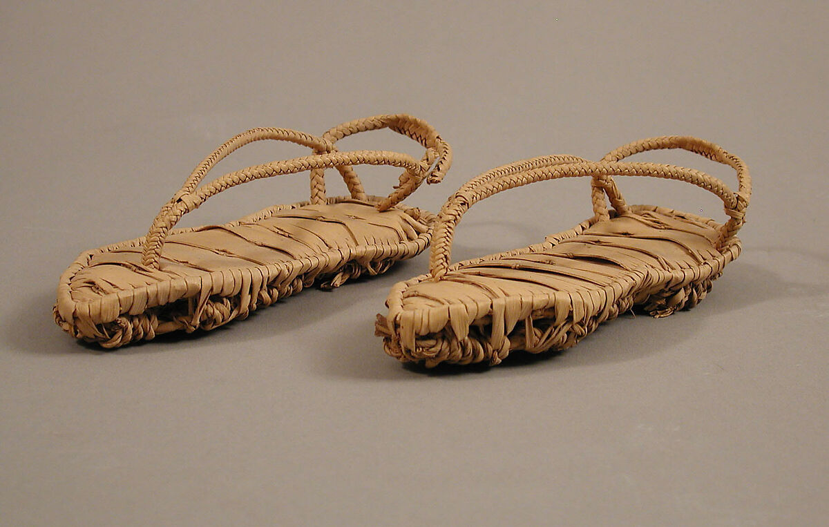 Pair of Sandals, Palm leaf with the inner sole made of strips, the lower sole in basket weave, and the straps plaited, Coptic
