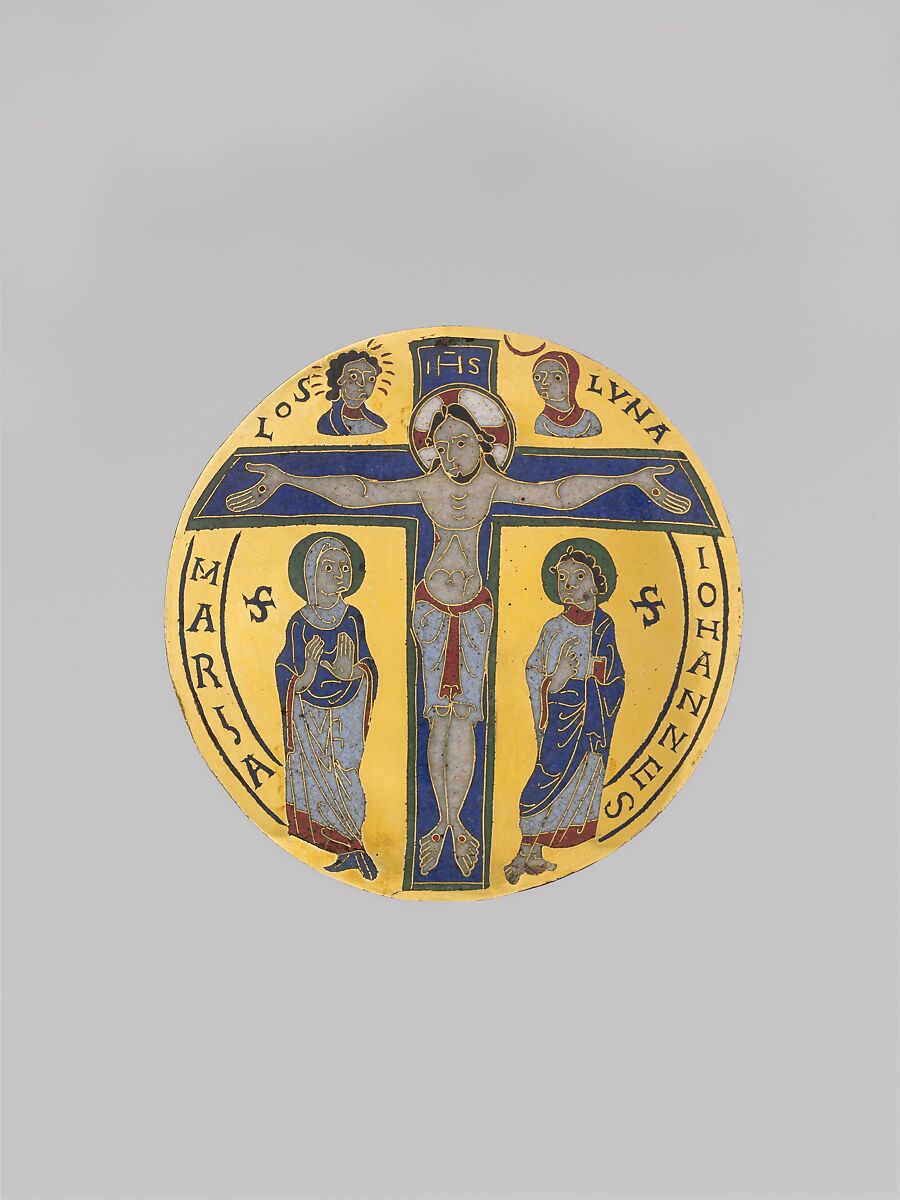 The Crucifixion, Gilded copper, cloisonné and champlevé enamel, French 