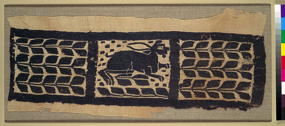 Fragment of a Band with a Hare, Linen, wool, Byzantine 