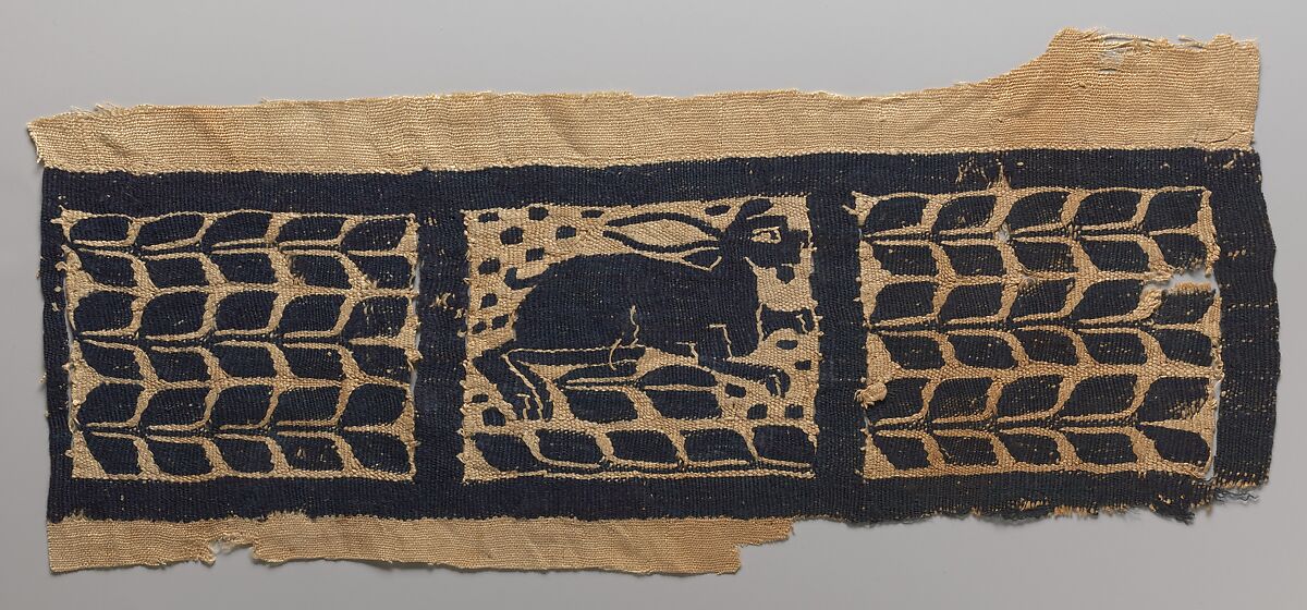 Fragment of a Band with a Hare, Linen, wool, Byzantine