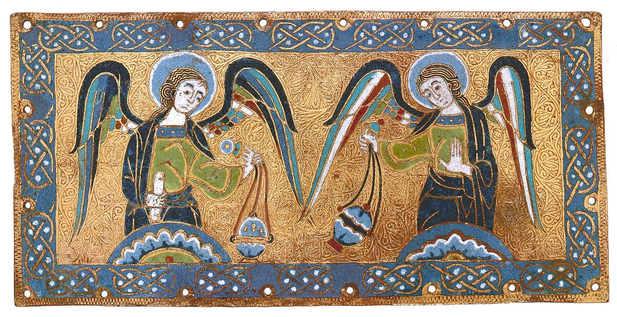 Plaque with Censing Angels, Champlevé enamel, copper gilt, French 