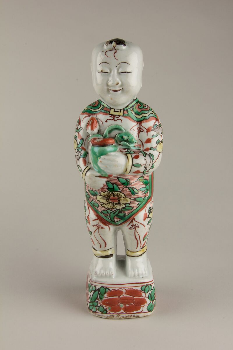 Figure of a Boy, Porcelain with famille verte enamels, China 