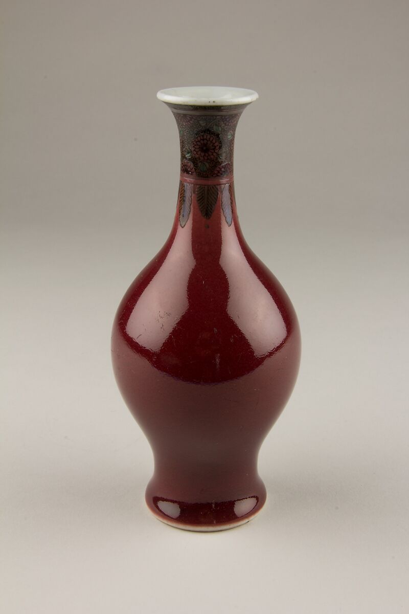 Vase, Porcelain with copper-red glaze, painted with overglaze  polychrome enamels, China