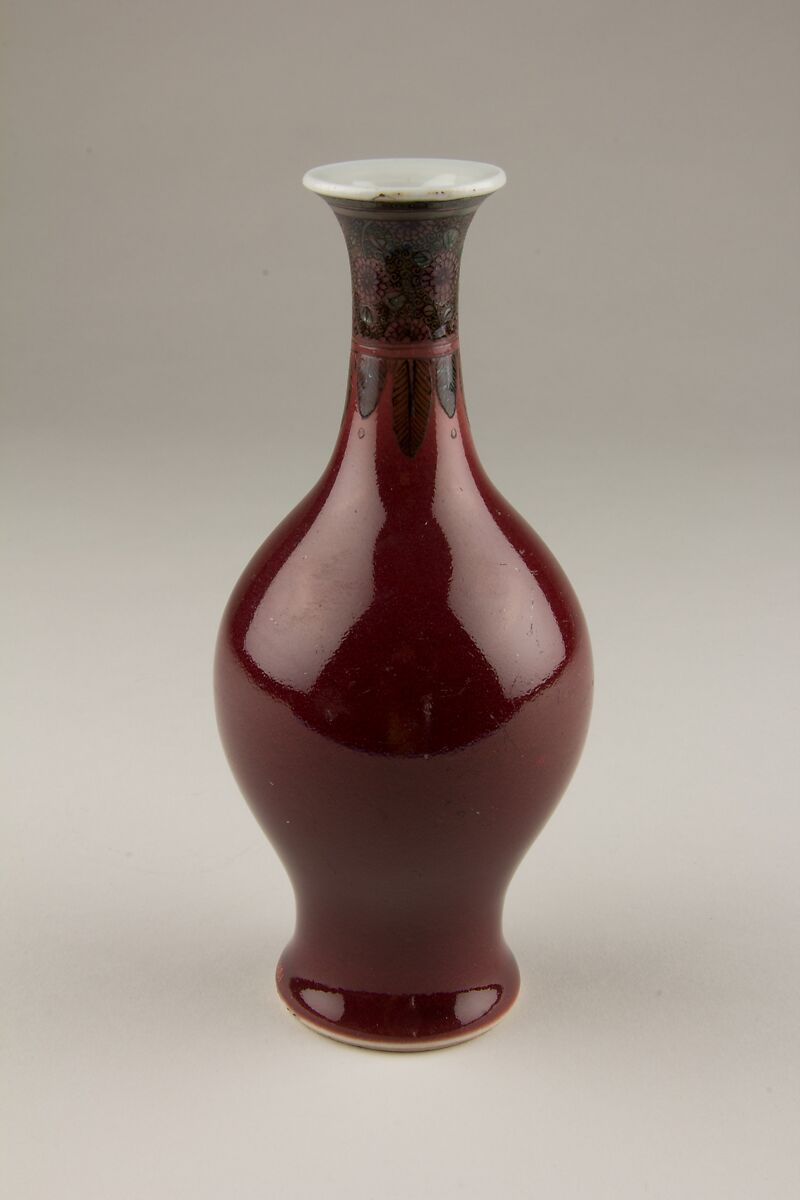 Vase, Porcelain with copper-red glaze, painted with overglaze  polychrome enamels, China 