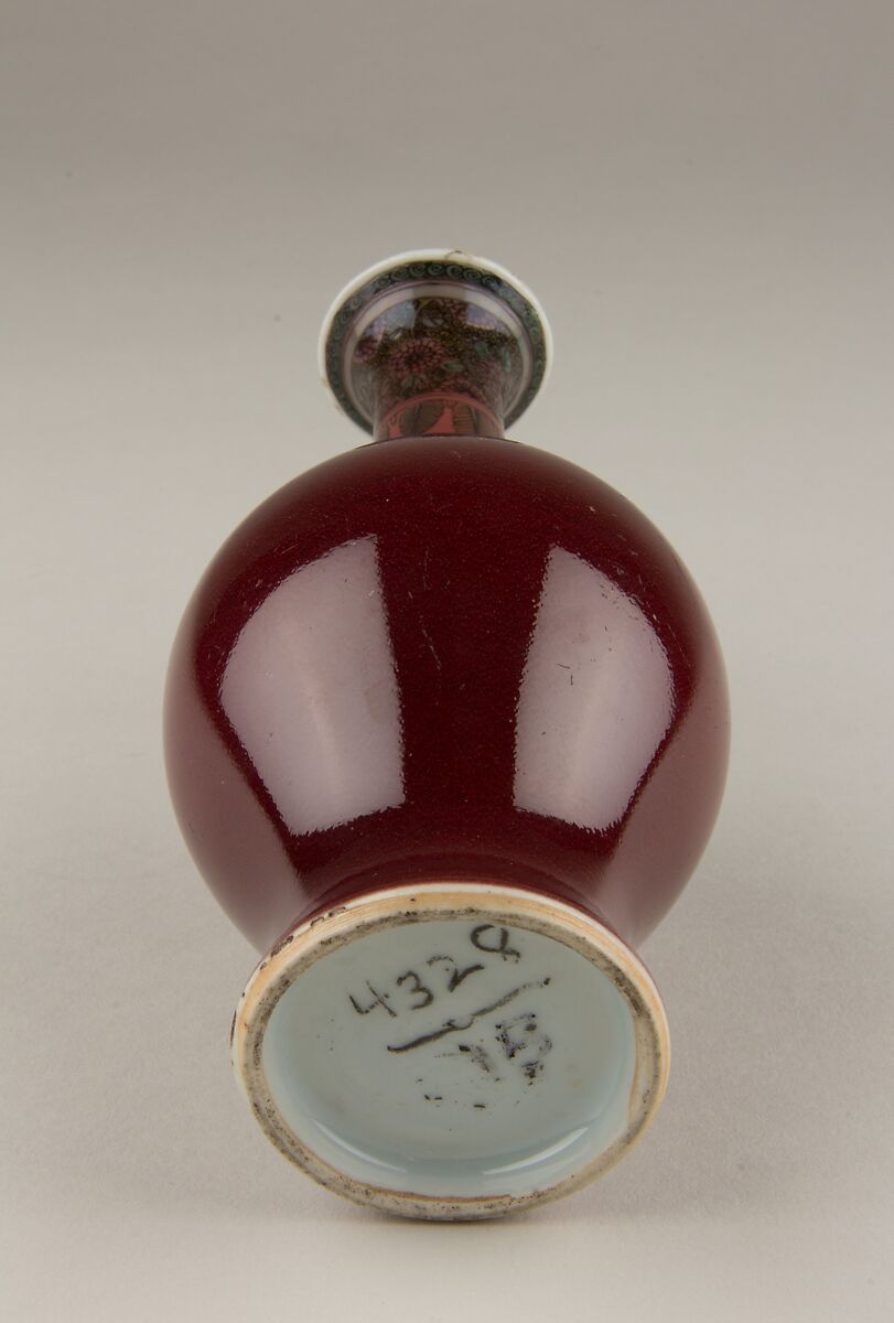 Vase, Porcelain with copper-red glaze, painted with overglaze  polychrome enamels, China
