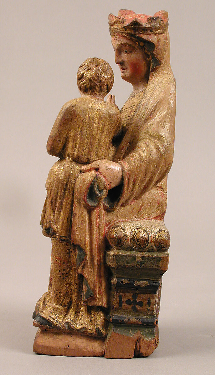 Enthroned Virgin and Child, Limewood with original paint and gilding, Mosan or Lower-Rhenish