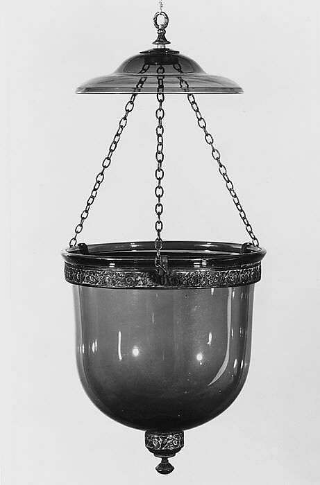 Hanging Lantern, Free-blown glass, metal, American 