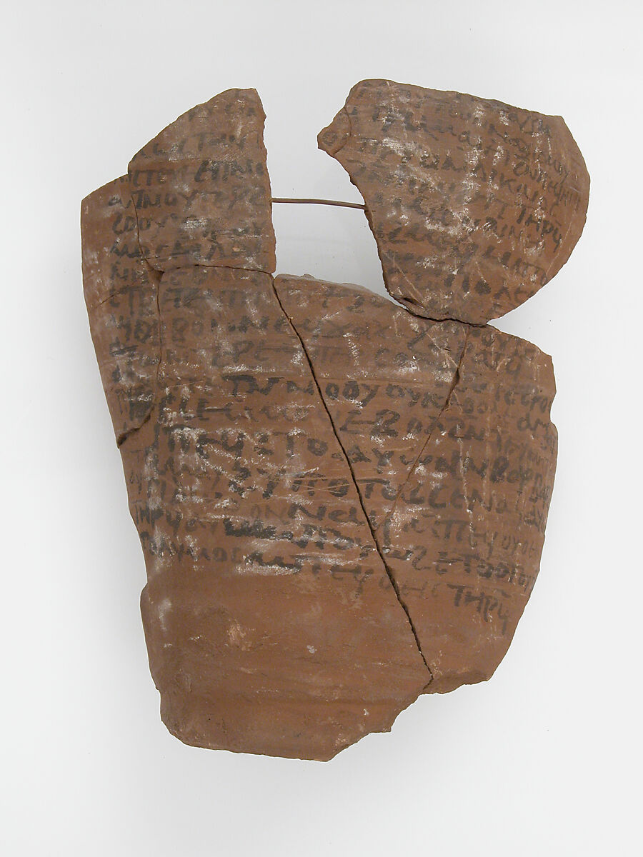 Ostrakon, Pottery fragment with ink inscription, Coptic 