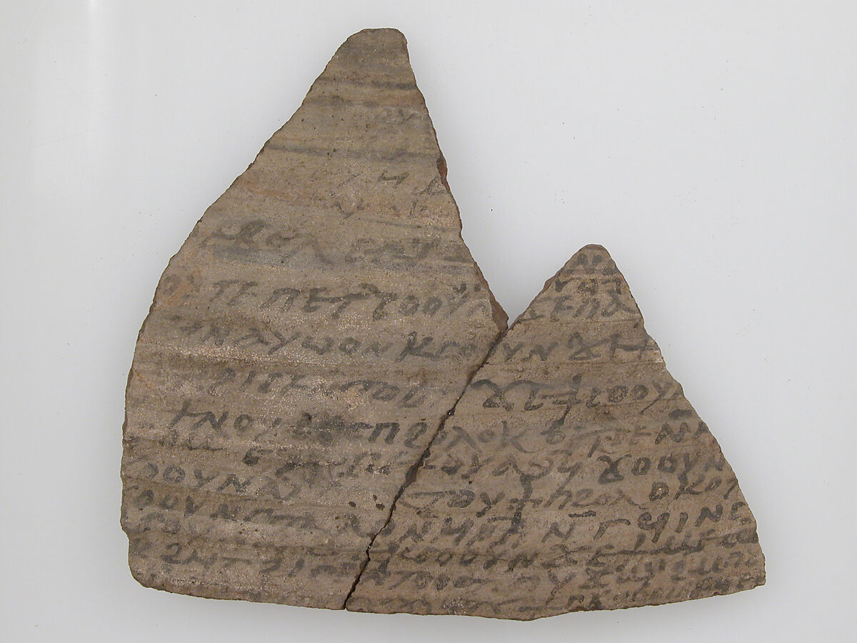 Ostrakon, Pottery fragment with ink inscription, Coptic 