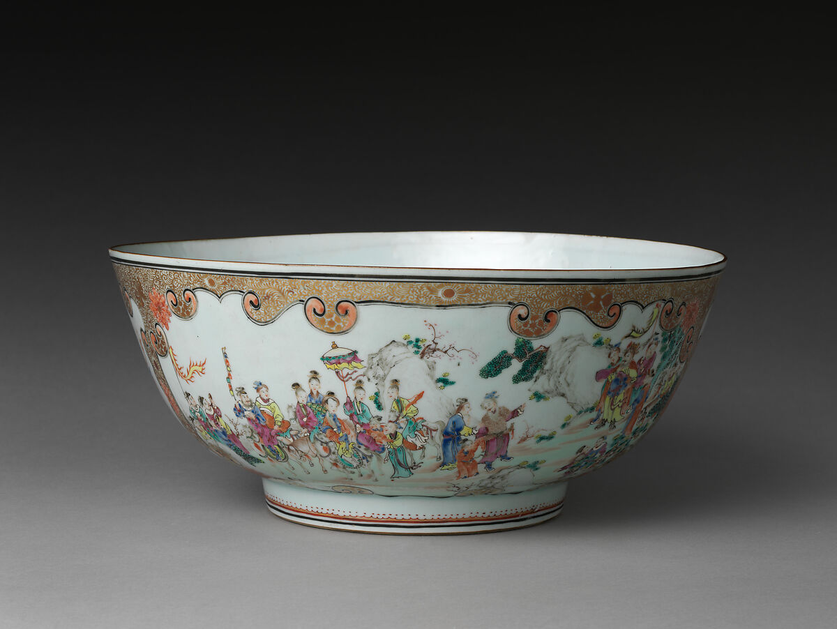 Bowl with acrobatic performance, Porcelain painted with overglaze polychrome enamels (Jingdezhen ware), China