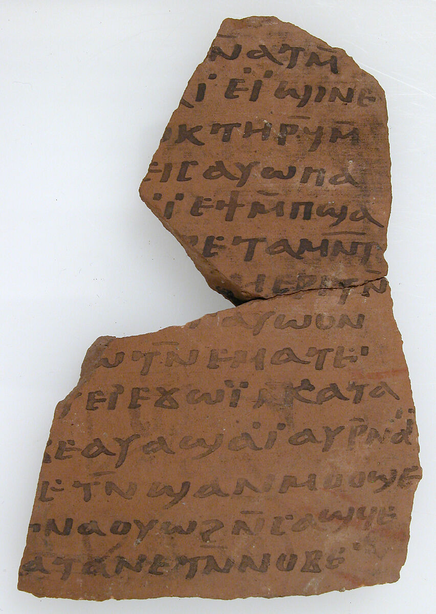 Ostrakon, Pottery fragment with ink inscription, Coptic 