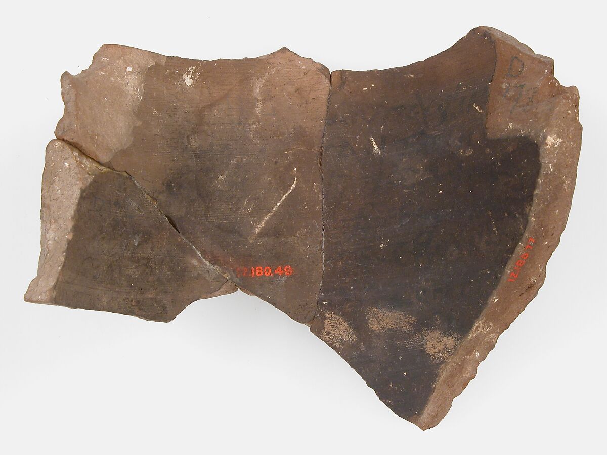 Ostrakon, Pottery fragment with ink inscription, Coptic