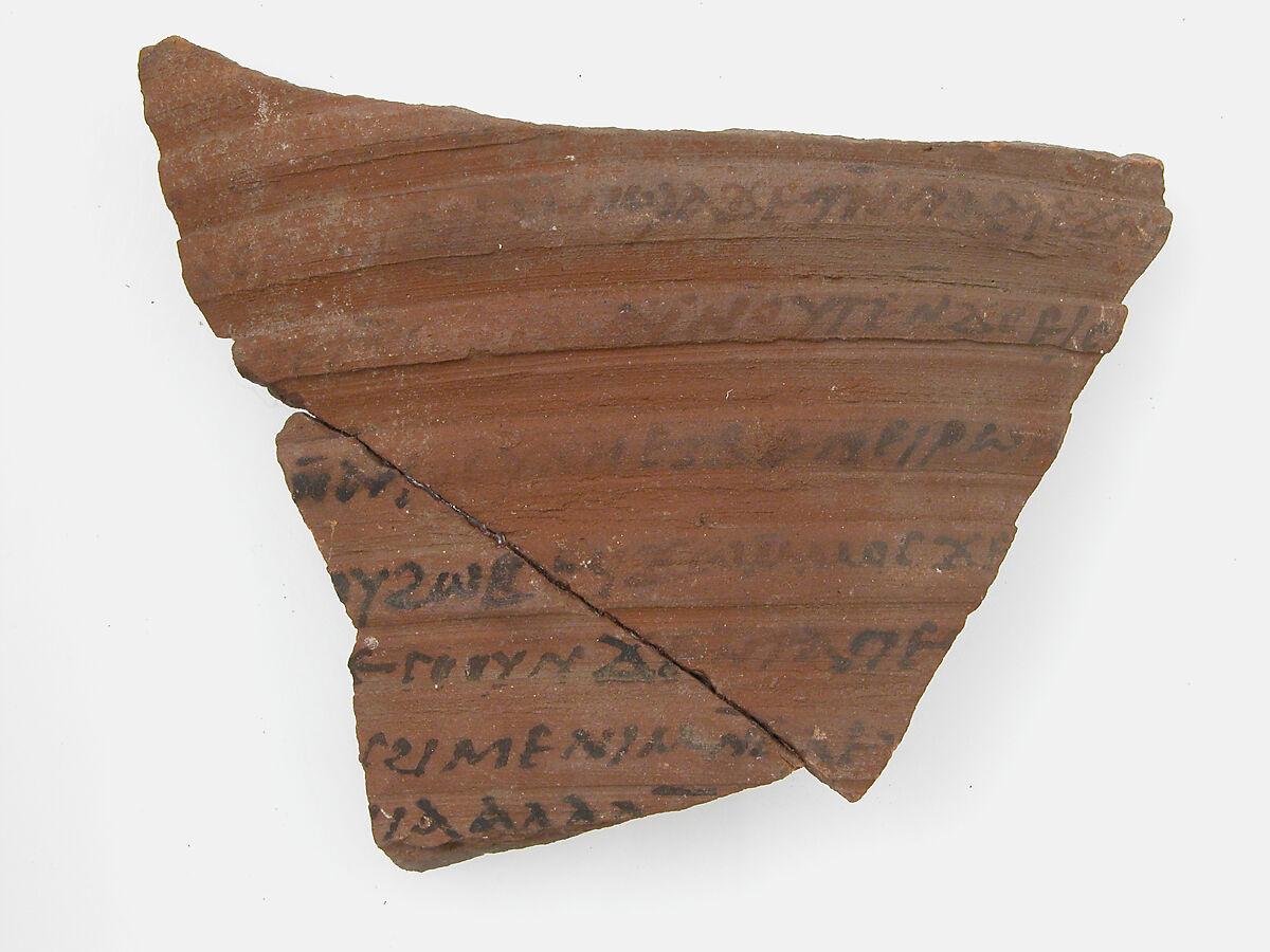 Ostrakon, Pottery fragment with ink inscription, Coptic 