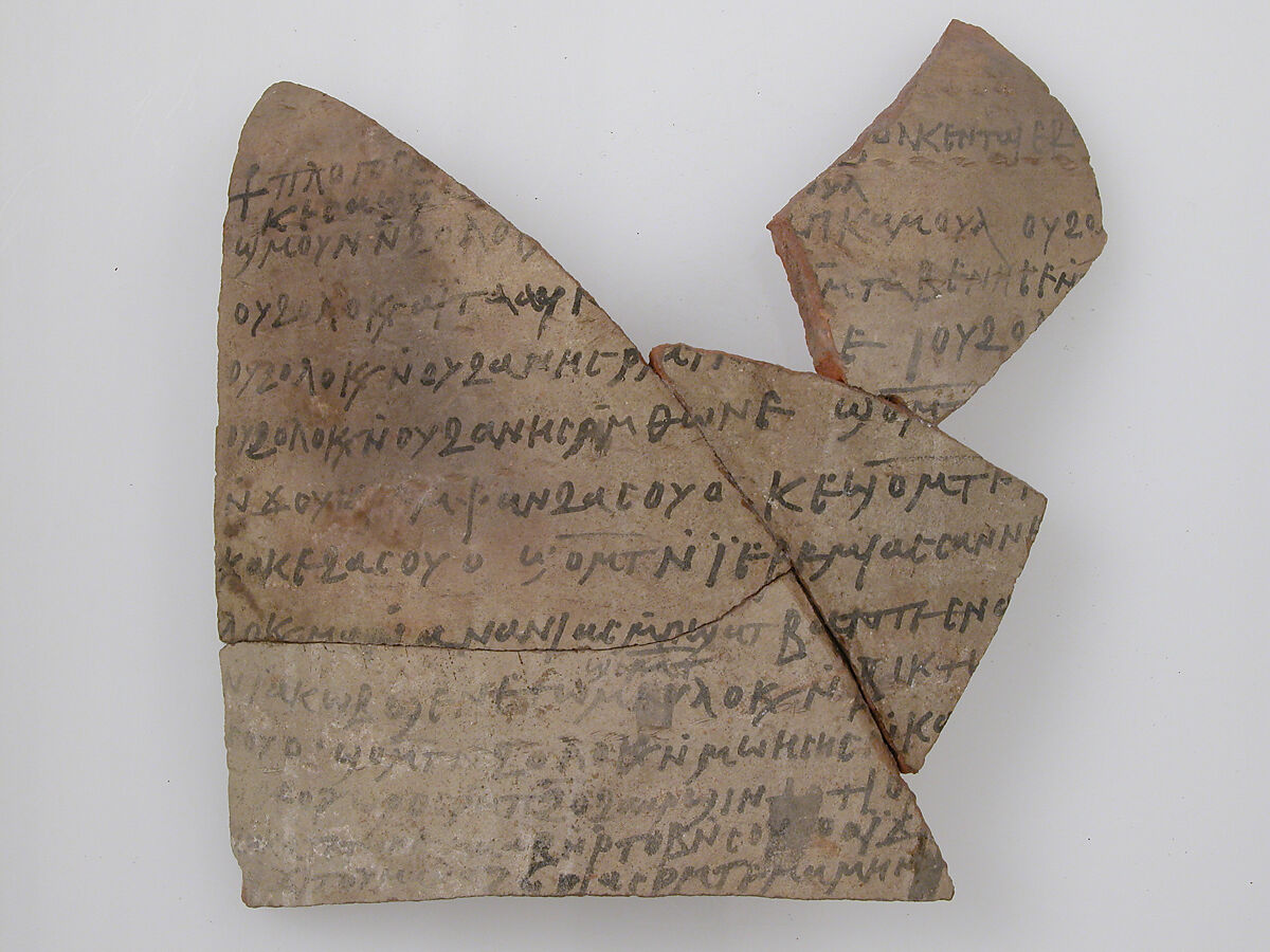 Ostrakon, Pottery fragment with ink inscription, Coptic