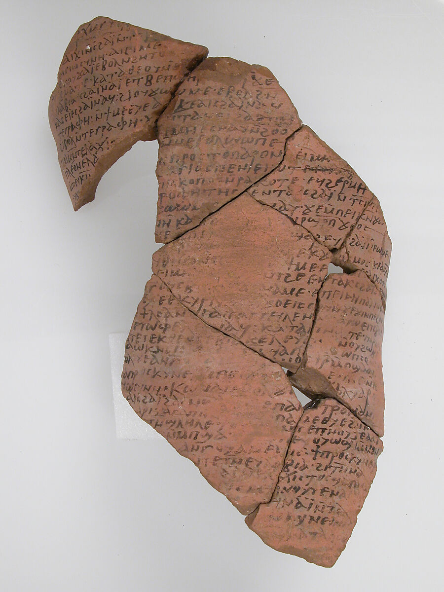 Ostrakon, Pottery fragment with ink inscription, Coptic 