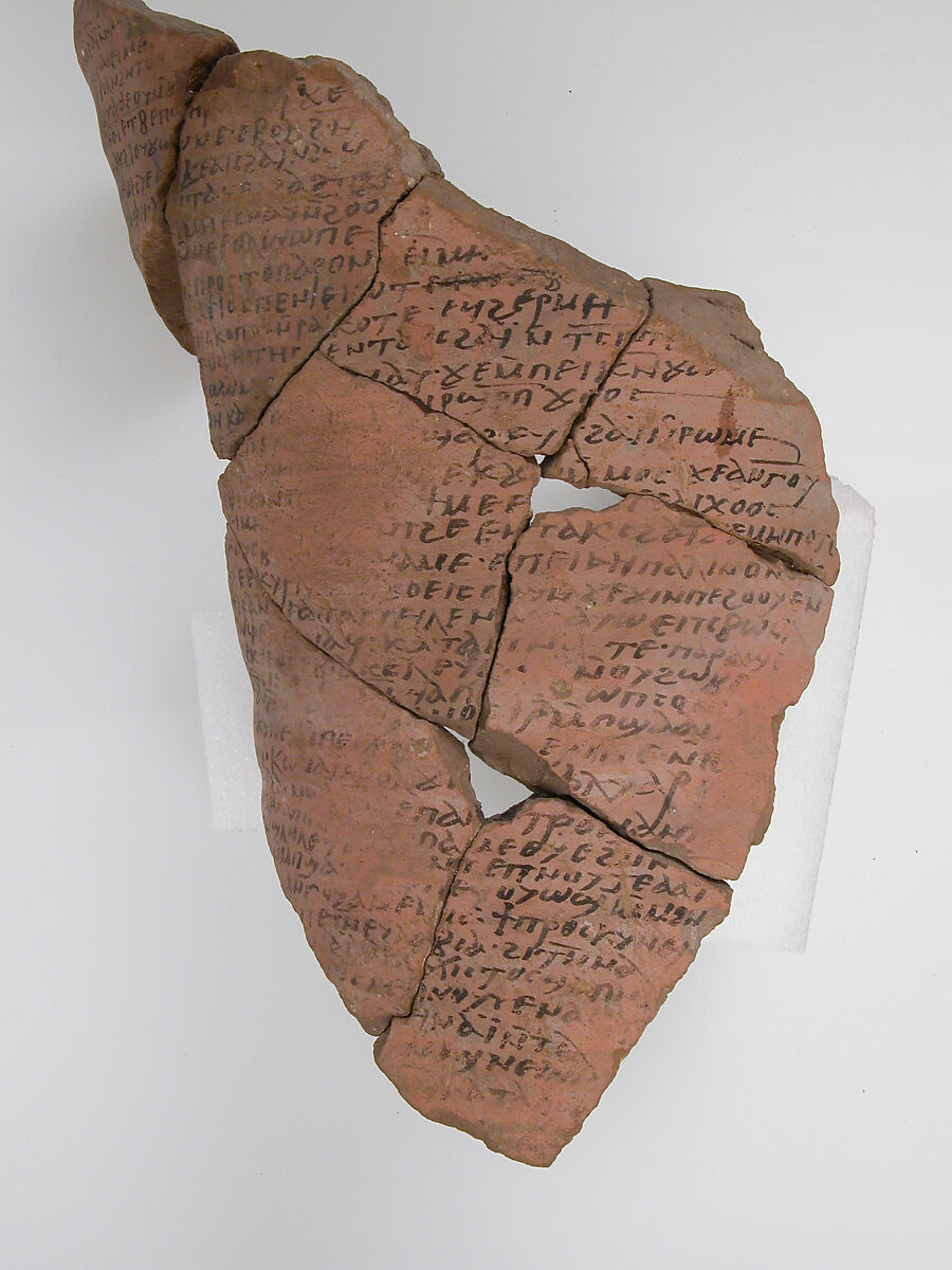 Ostrakon, Pottery fragment with ink inscription, Coptic